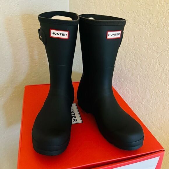 HUNTER Original Short Waterproof Rain Boot, Rubber Black, Size 9, NWT - Picture 4 of 17